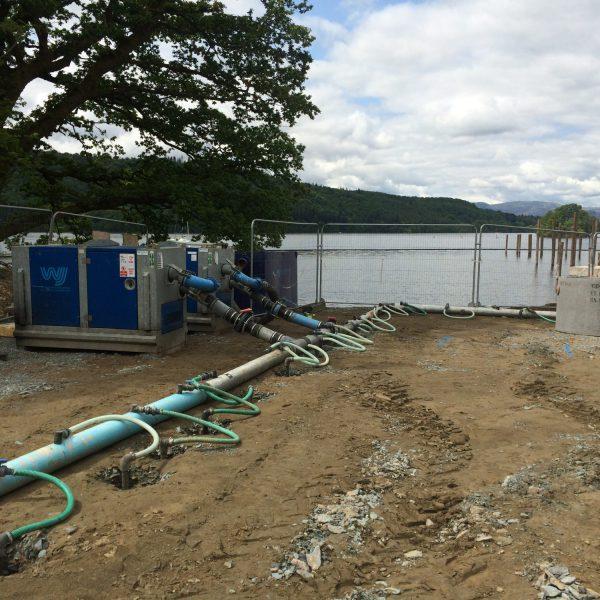 A Wellpoint dewatering system is set up and ready to go