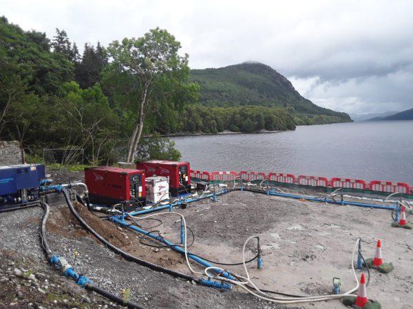 An ejector dewatering system rigged at Loch Ness