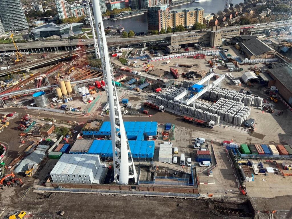 Construction site with cranes and materials