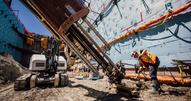 Construction site with heavy machinery