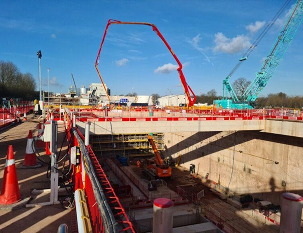 Construction site with cranes and machinery