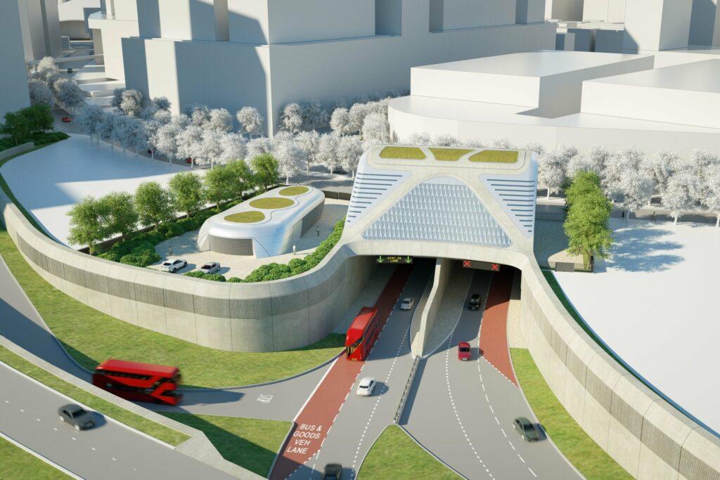 Modern tunnel entrance with greenery | pumping tests