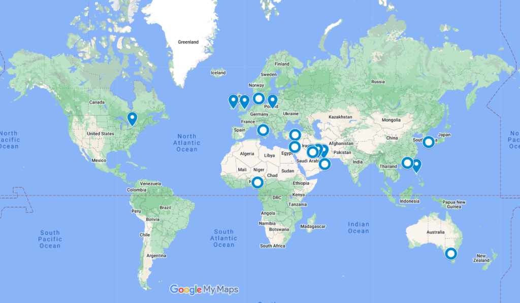 Map with various marked locations.
