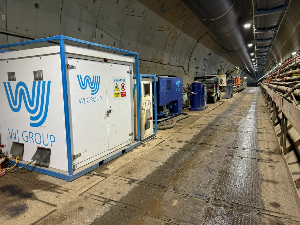 Industrial equipment in underground tunnel. Northolt Tunnel West - dewatering