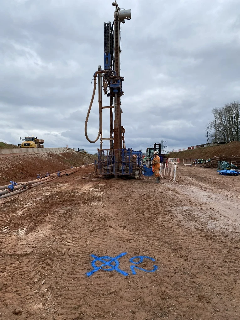 Construction site with drilling equipment. Burton Green Tunnel