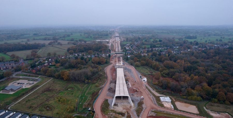 Aerial view of construction site. Burton Green Tunnel.