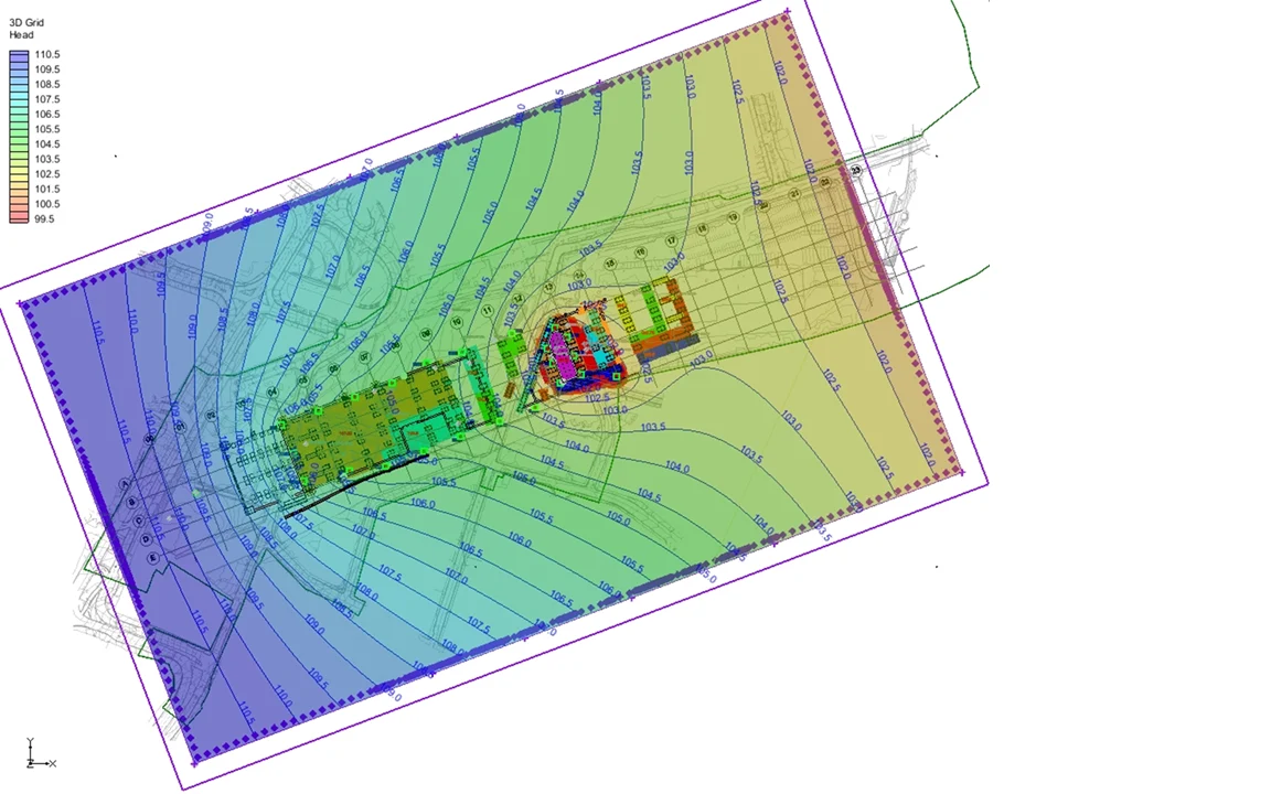 2D model with contour lines and grid | HS2 Routewide | Groundwater Control