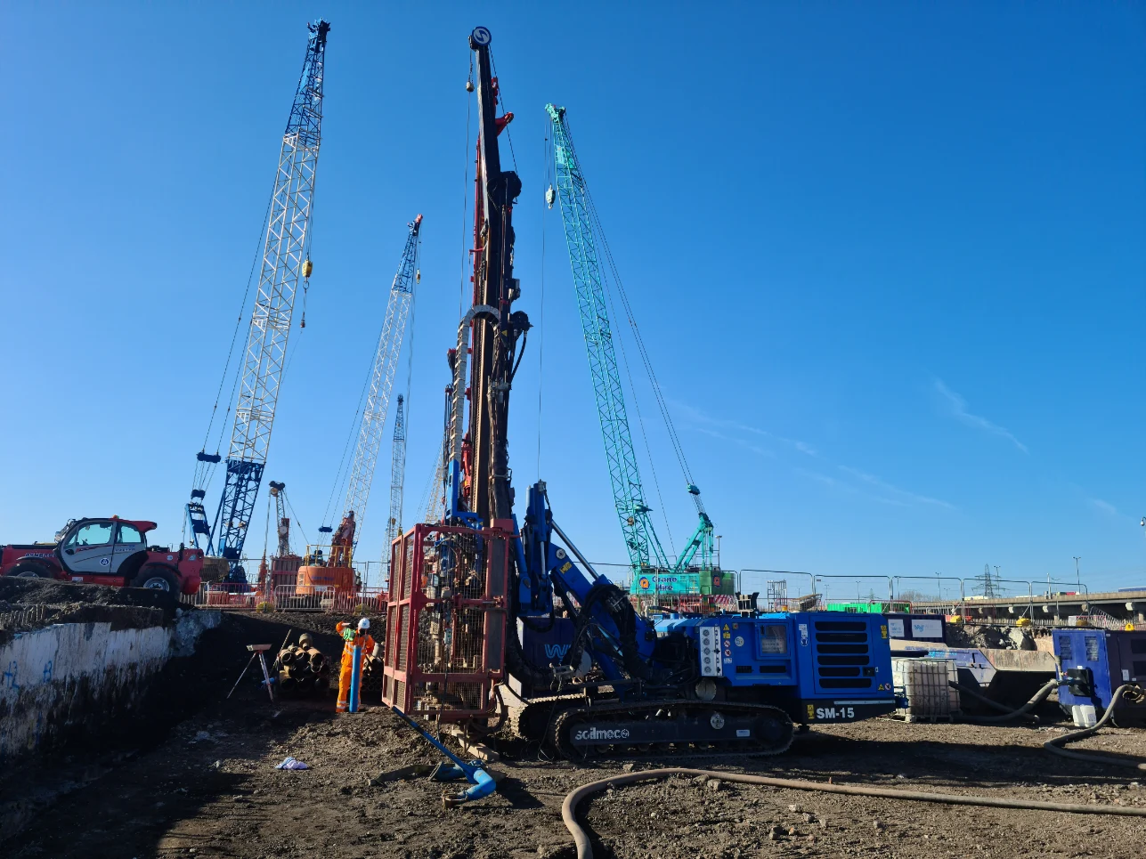 Construction site with drilling equipment