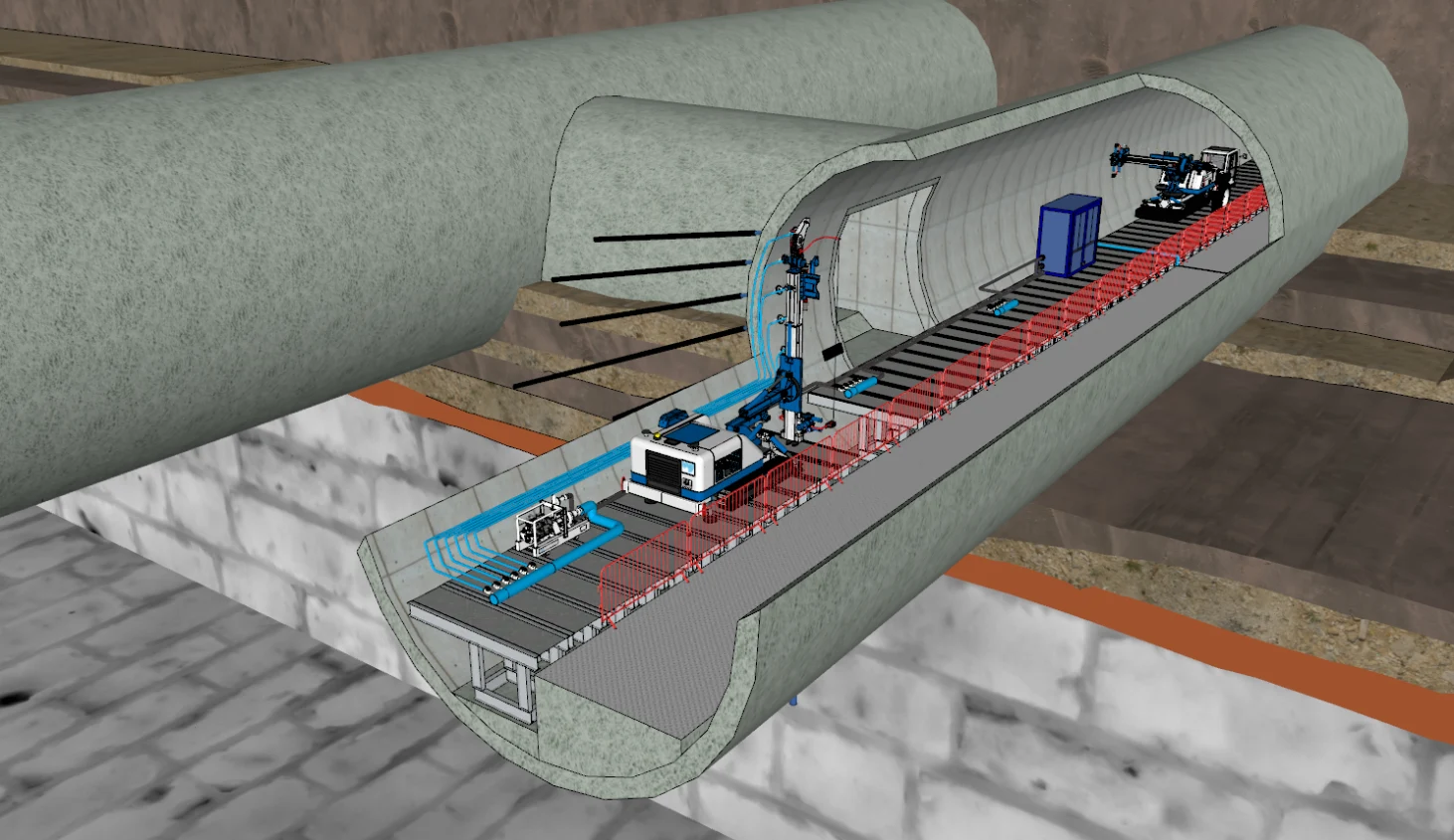 Industrial equipment in underground tunnel. Northolt Tunnel West - dewatering