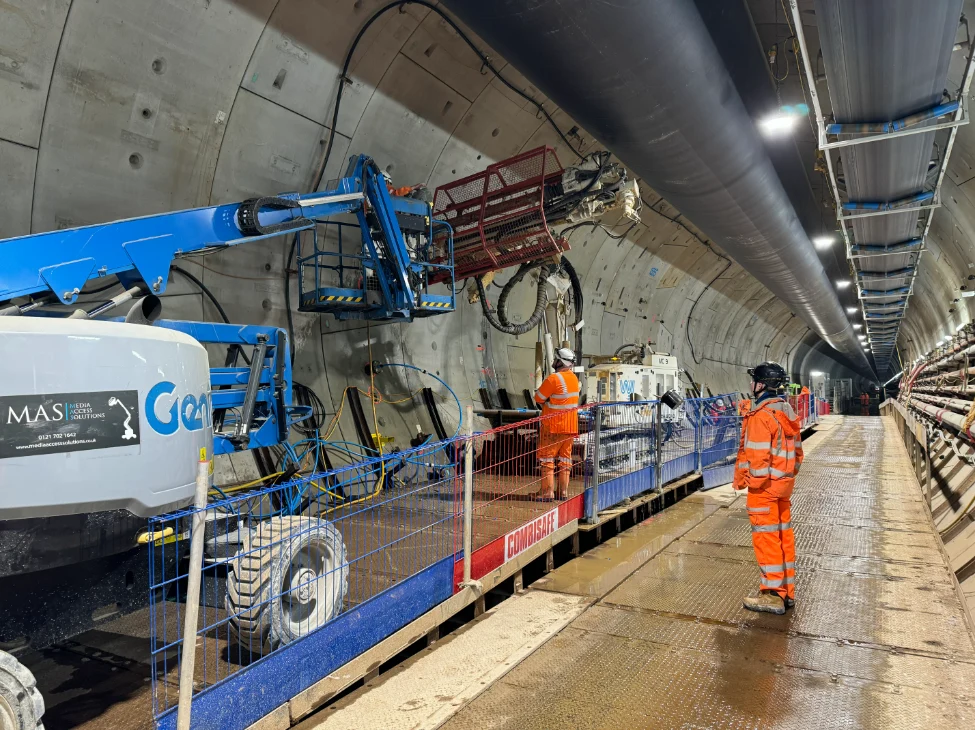 Underground drilling operation with machinery. Northolt Tunnel West - dewatering